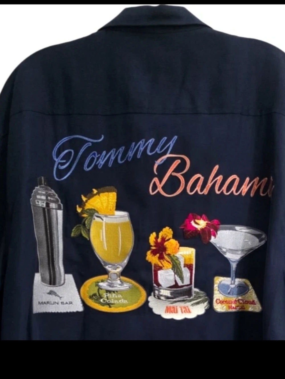 Tommy Bahama Shirt Mens S Blue Silk Marlin Bar Embroidered Camp Button Up - Picture 3 of 5